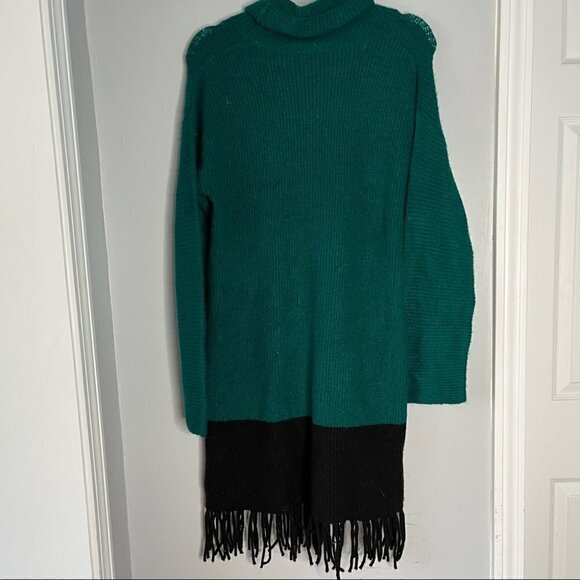 WRANGLER Retro Sz S Teal Knit Cowl Neck Turtleneck Fringe Sweater Dress - Picture 5 of 7